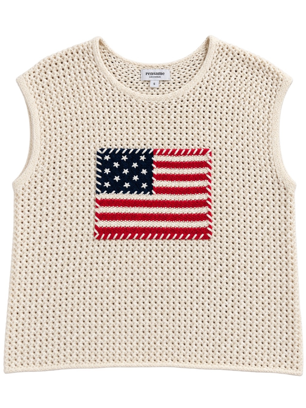 Beige Knit Tank with Flag Patch